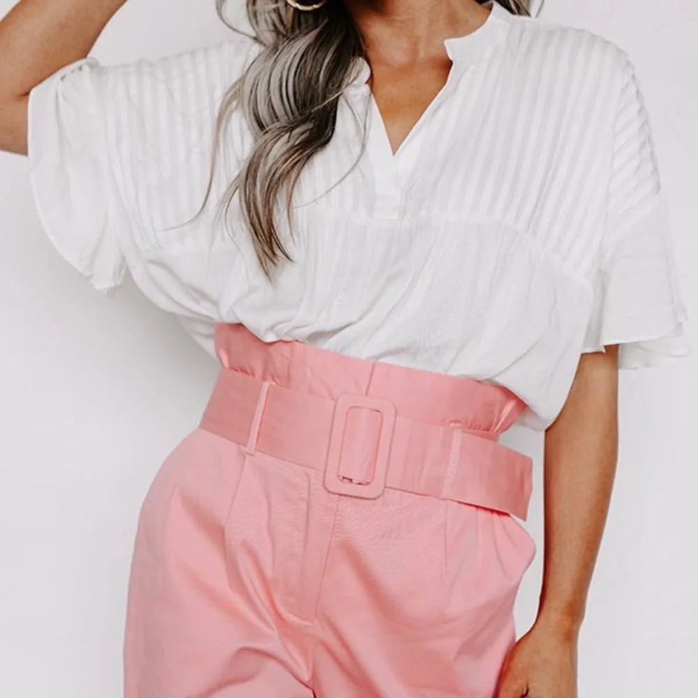 Women’s White Blouse Top Loose Fit Flowy Short Sleeve Basic Everyday Casual - Picture 3 of 11